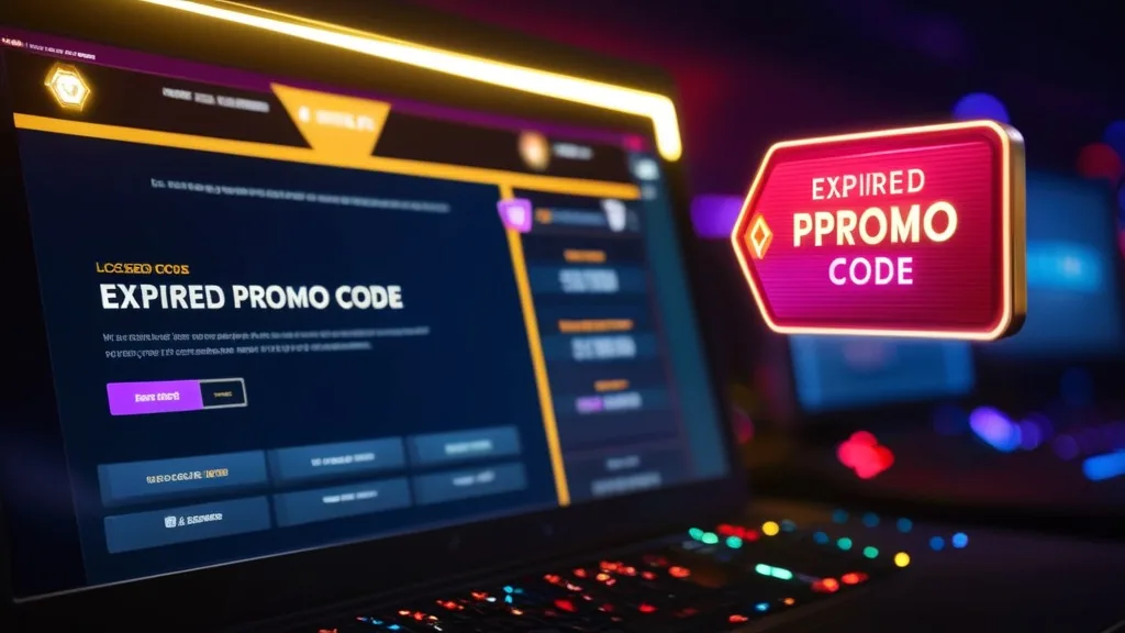Aviso de código expirado num painel de casino em luzes néon