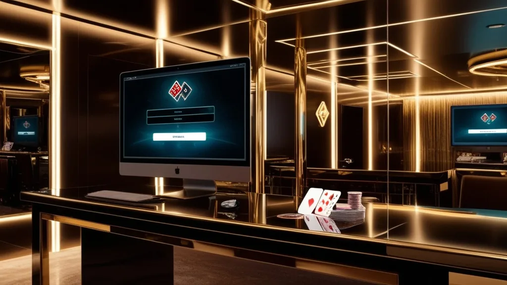 Tela de login com ambiente de cassino escuro e luzes neon