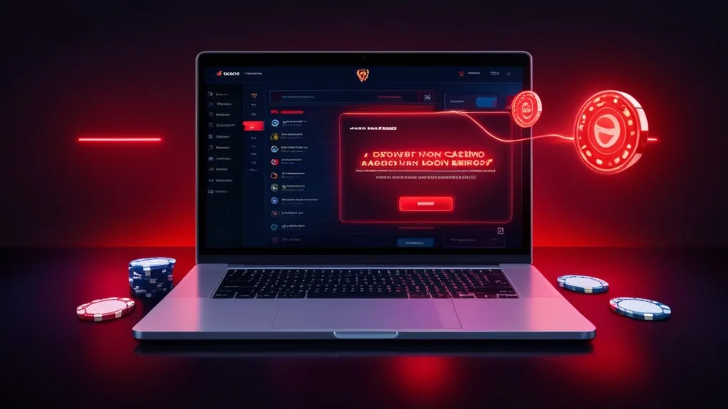 Tela de erro de login em ambiente de cassino escuro